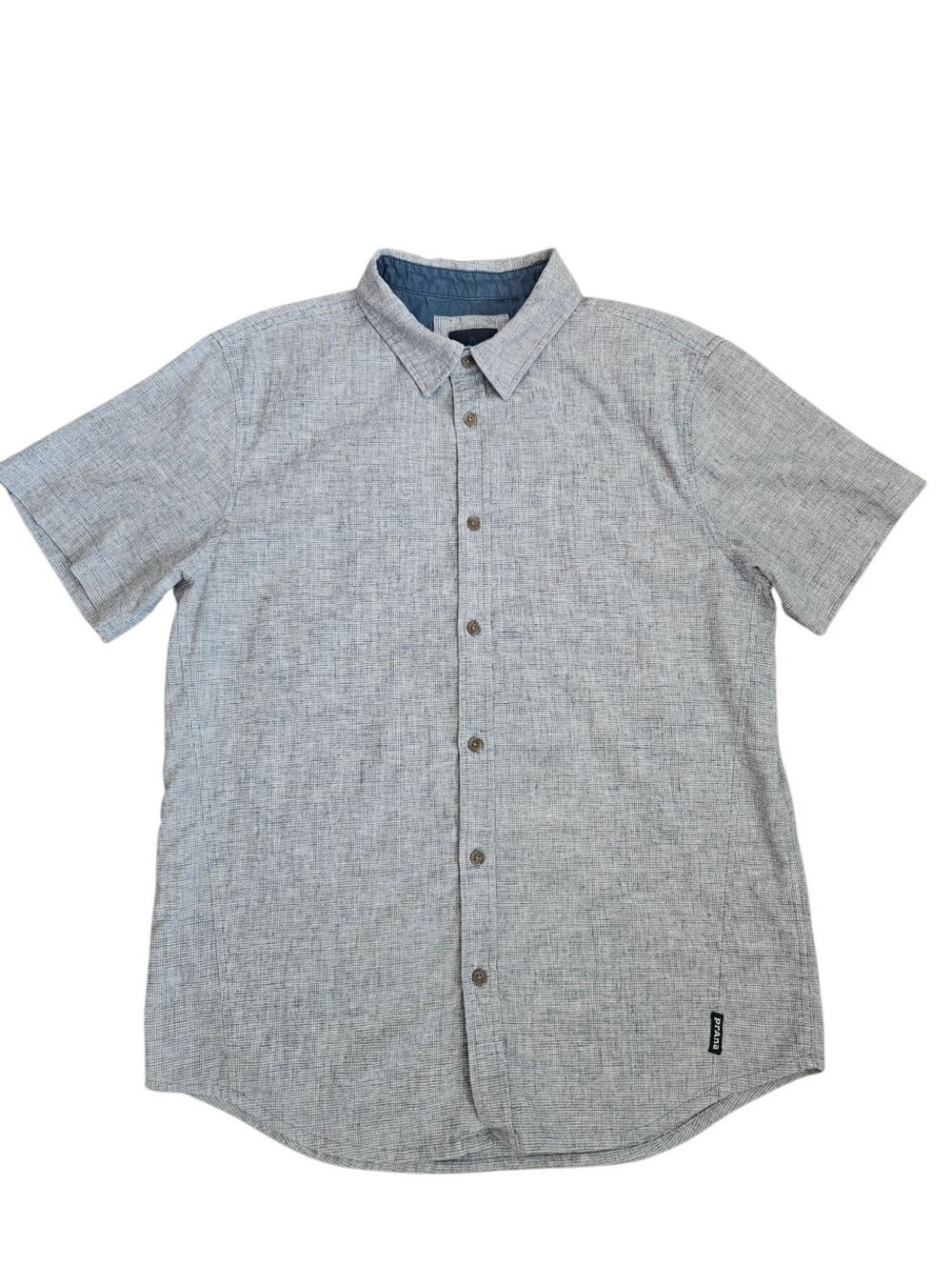 Prana Mens Grixson S/S Blue Button Up Hemp Blend Sz M Hiking Gorpcore